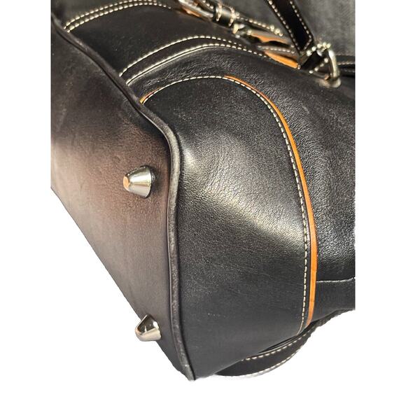 Vintage COACH Hampton 9268 Black Leather Tan Trim Carryall Satchel Y2k - Picture 15 of 16